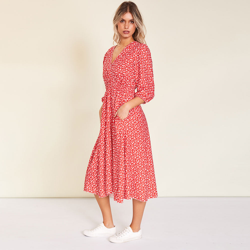 Daisy Dress (Red Floral)