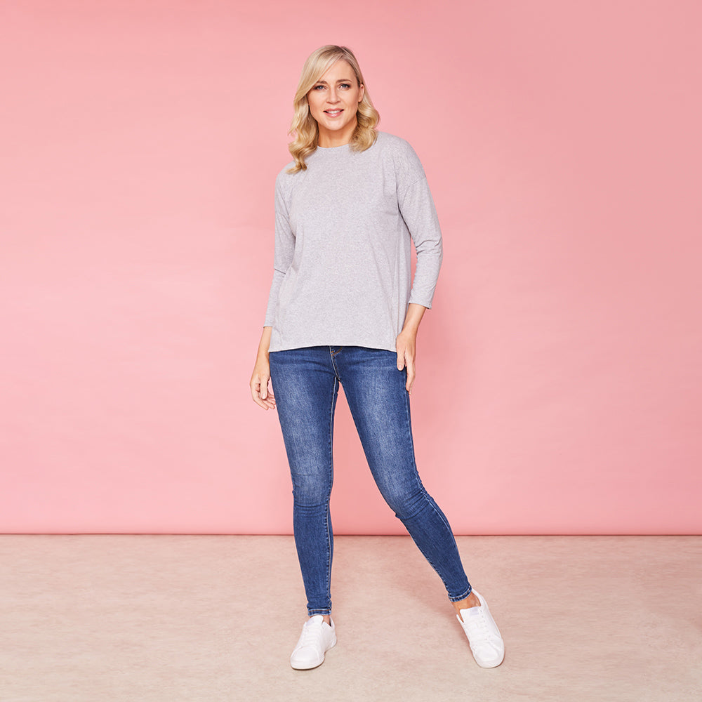 Riley Crew Neck Top (Marled Grey)