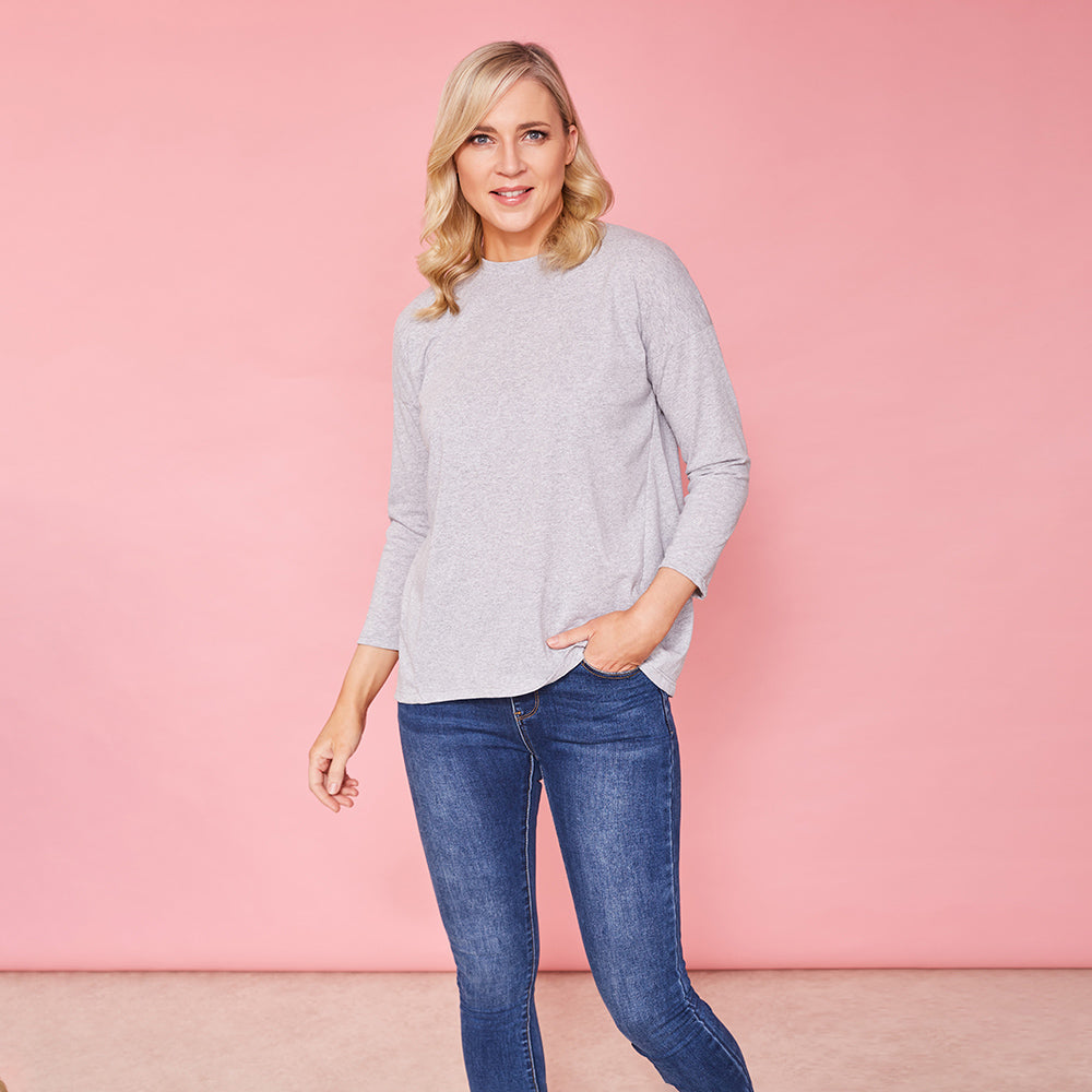 Riley Crew Neck Top (Marled Grey)