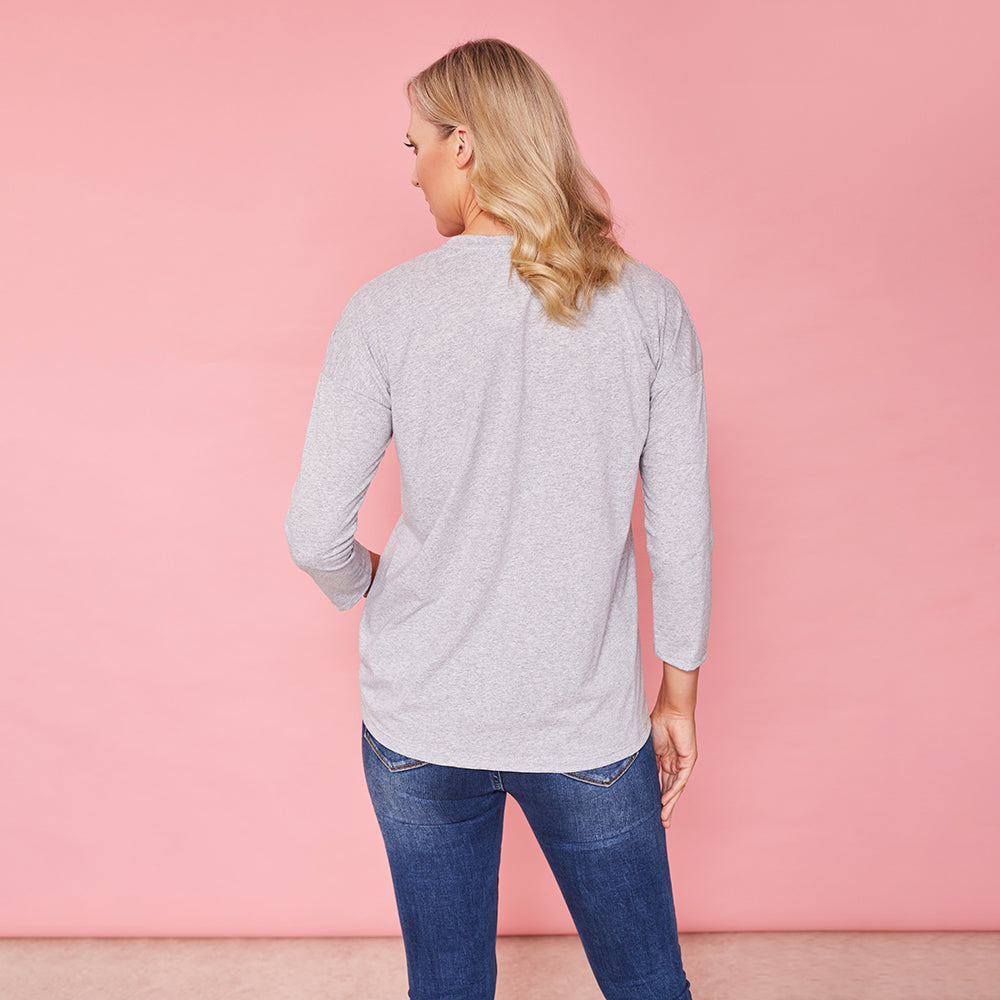 Riley Crew Neck Top (Marled Grey)