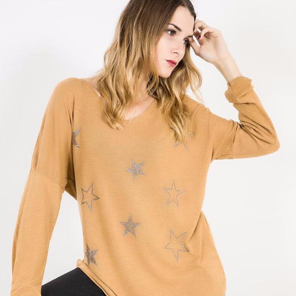 Star V Neck Jumper Mustard