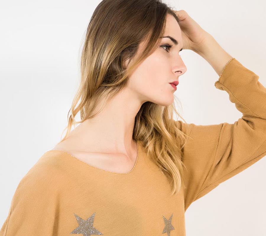 Star V Neck Jumper Mustard