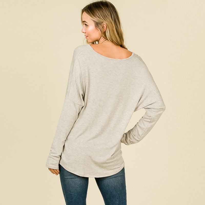 Long Sleeve Knot Top Grey