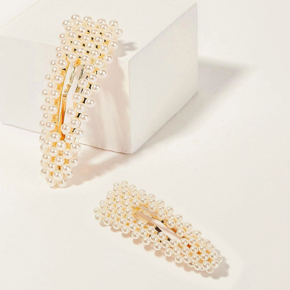 Faux Pearl Decor Hair Snap Clip 2pack (Gold)