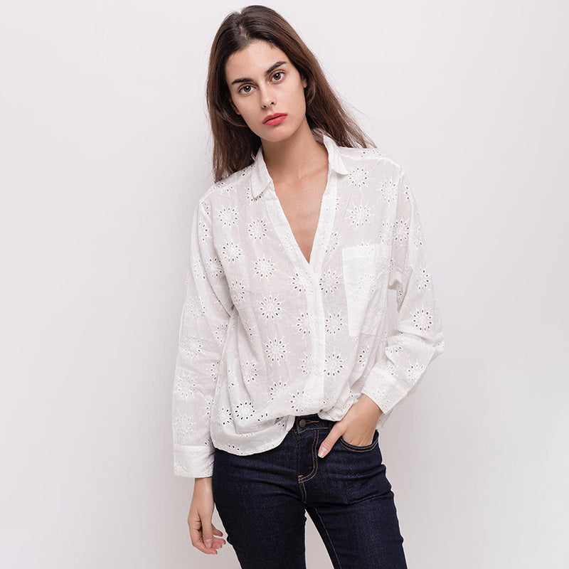 Emma Embroidered Shirt White