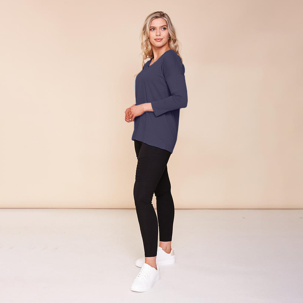 Riley V Neck Top (Navy)