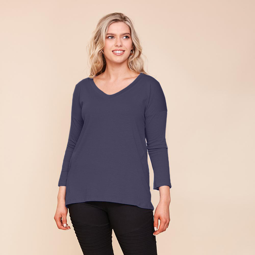 Riley V Neck Top (Navy)