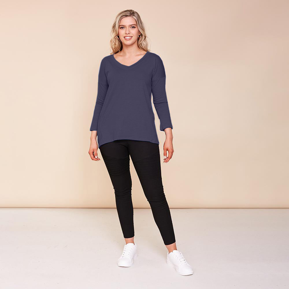 Riley V Neck Top (Navy)
