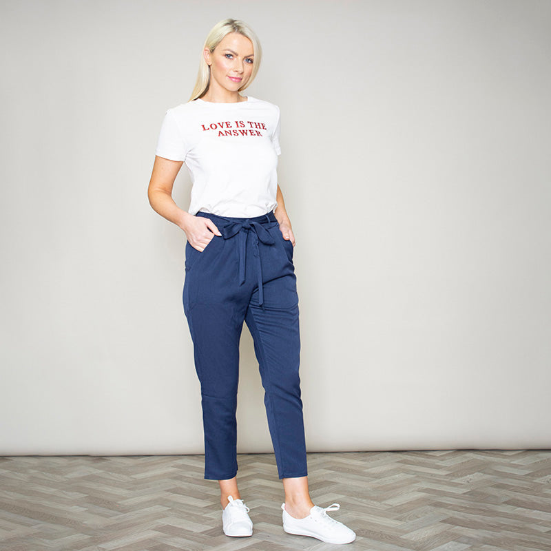 Elastic Tie Waist Trouser (Navy)
