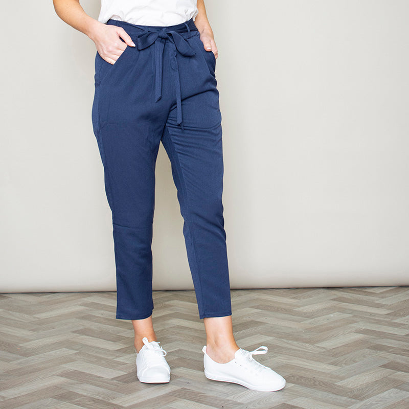 Elastic Tie Waist Trouser (Navy)