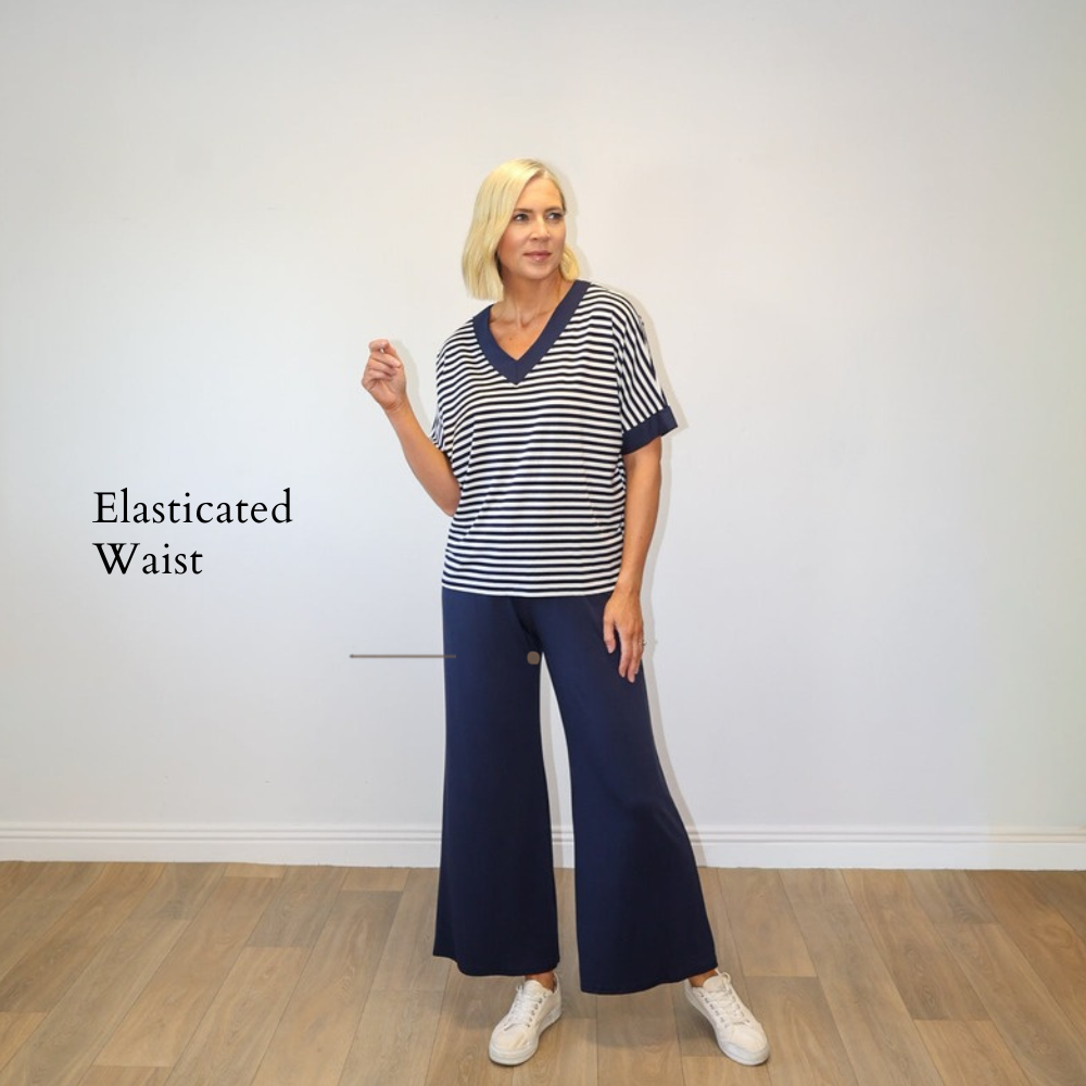 Zara Trousers (Navy) - Elasticated Waist