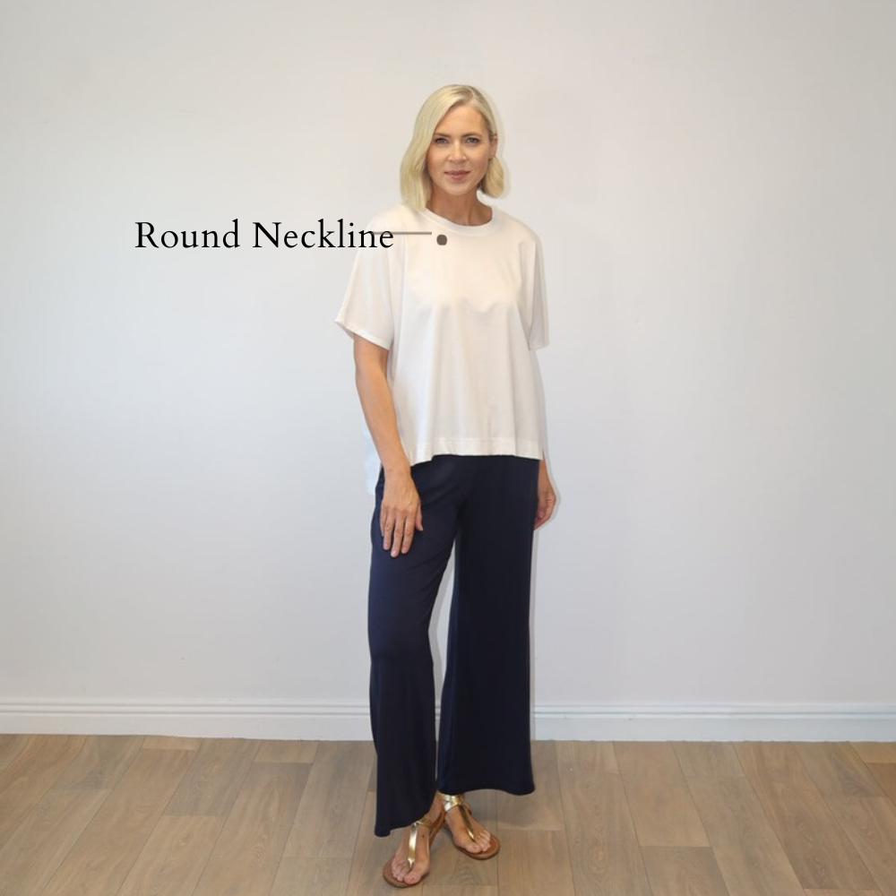 Camille Batwing Top (White) - Round Neckline