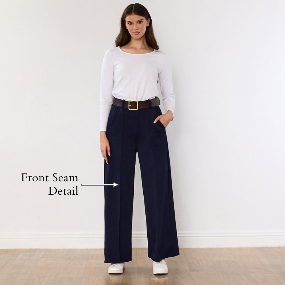 Ellana Trousers (Navy) - Front Seam Detail