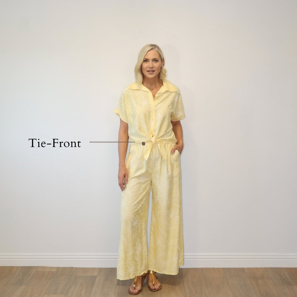 Flora Tie-Front Co-ord (Yellow Floral) - Tie-Front