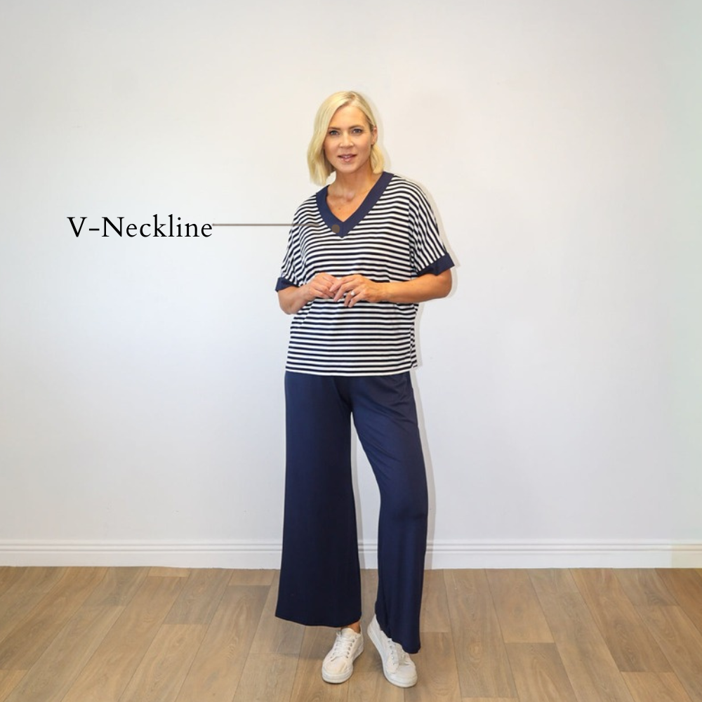 Zara Co-ord (Navy Stripe) - V-Neckline