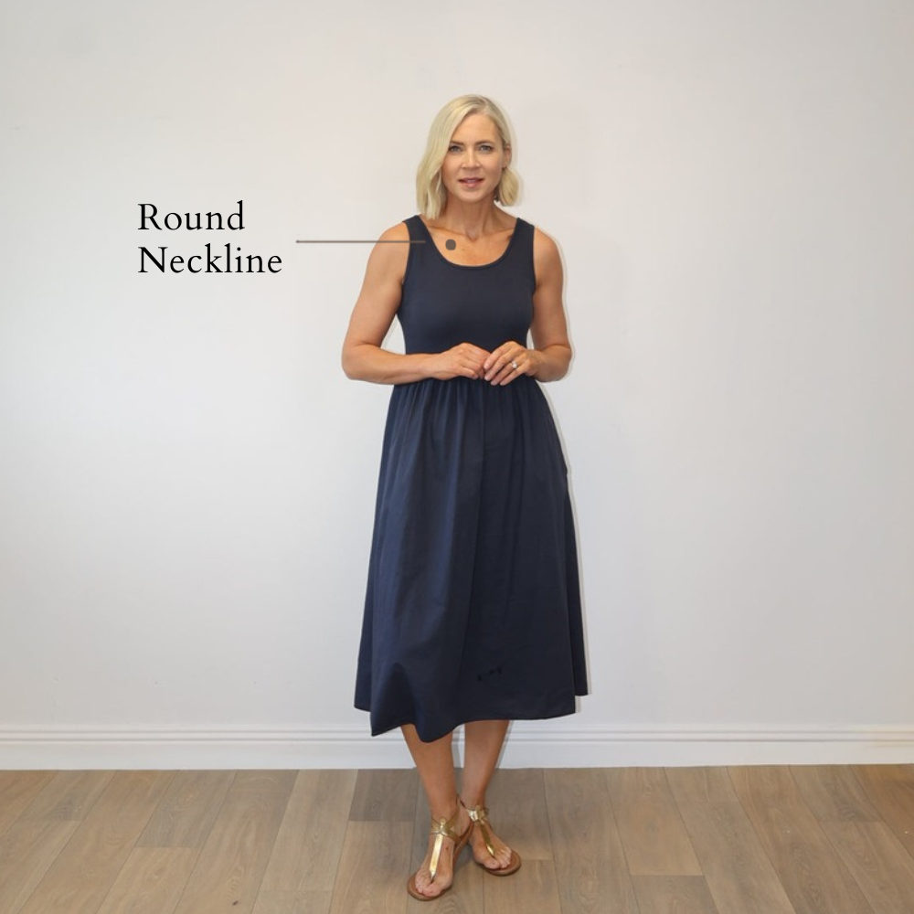 Amara Ribbed Dress Navy - Round Neckline
