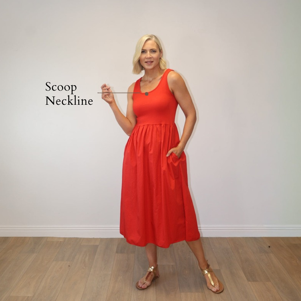 Amara Ribbed Dress Red - Scoop Neckline