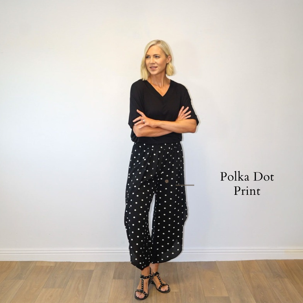 Sasha Wide Leg Pants (Black Polka Dot) - Polka Dot Print