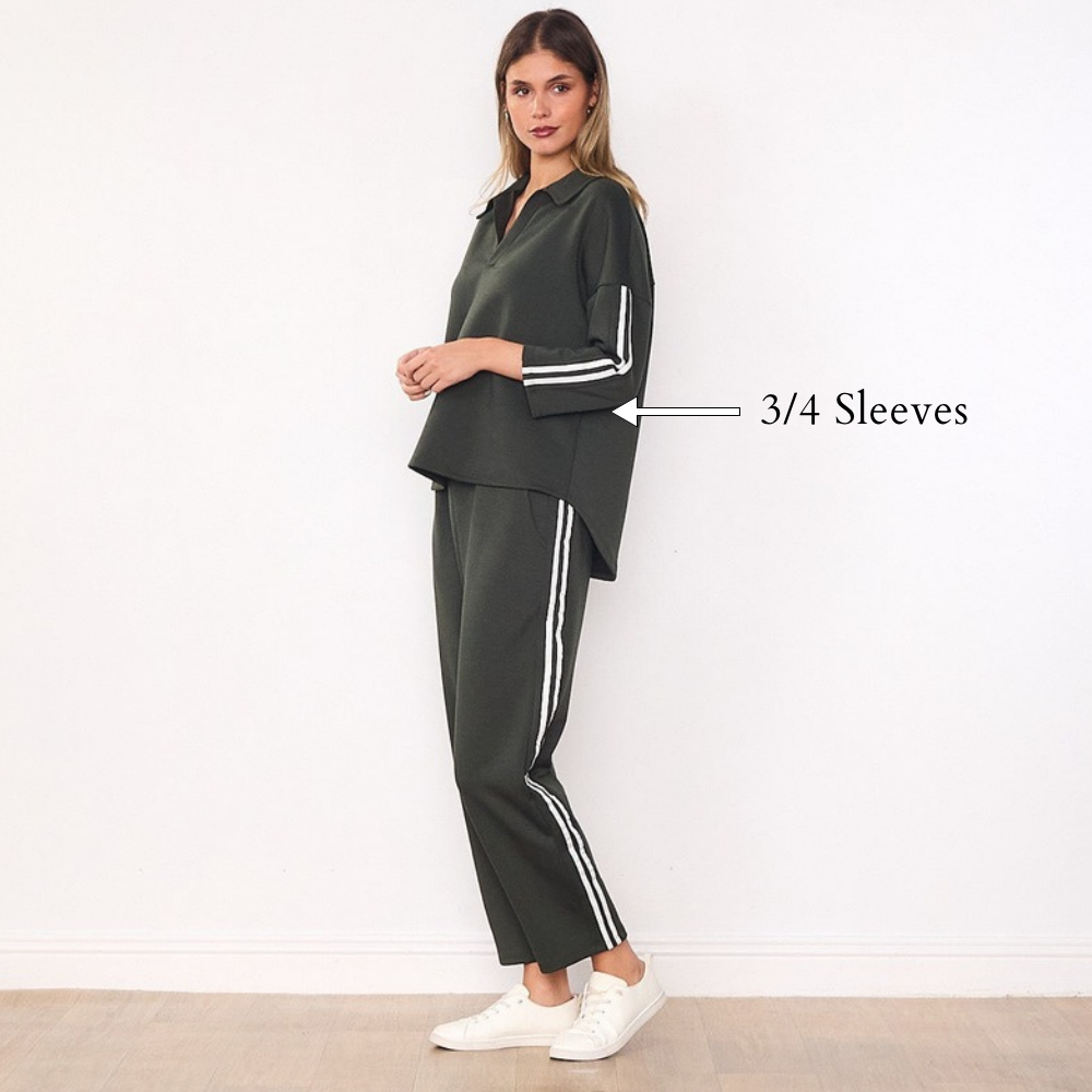Jane Co-ord (Khaki & White Stripe) - 3/4 Sleeves