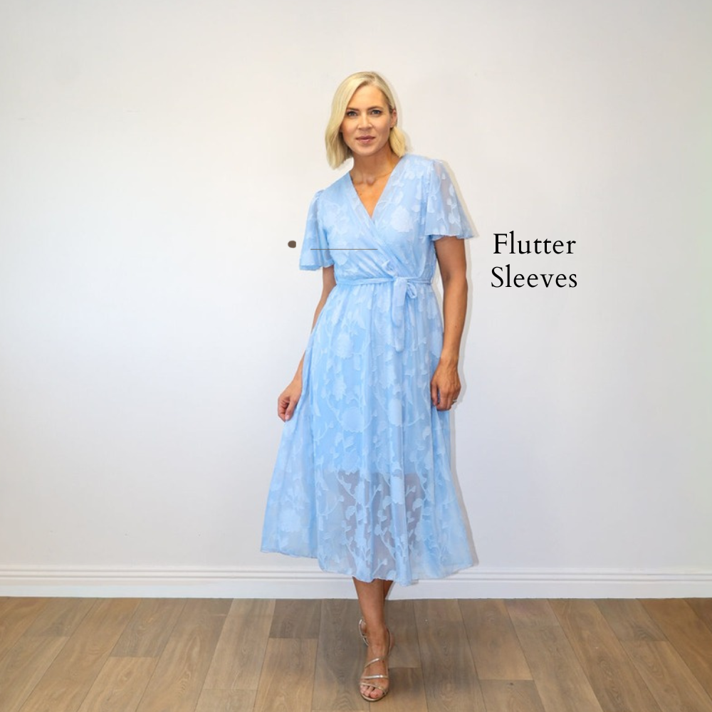 Rosie Floral Wrap Dress Blue - Flutter Sleeves