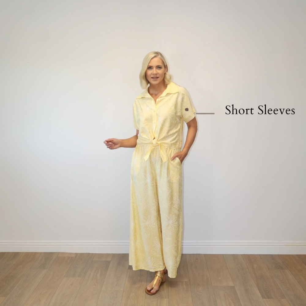 Flora Tie-Front Co-ord (Yellow Floral) - Short Sleeves