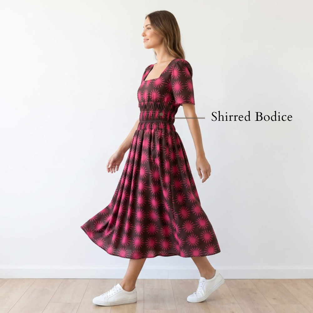 Iris Dress Pink Sun - Shirred Bodice