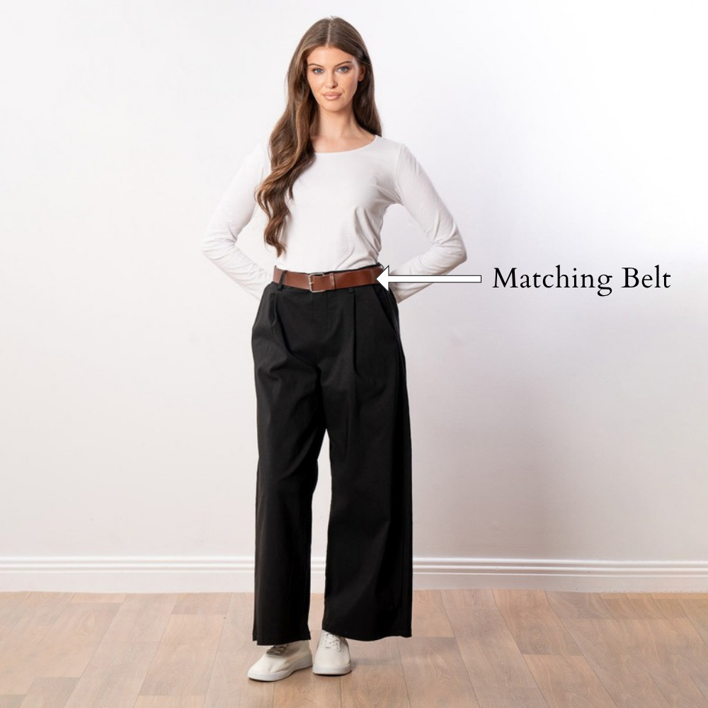 Nora Wide Leg Trousers (Black) - Matching Belt