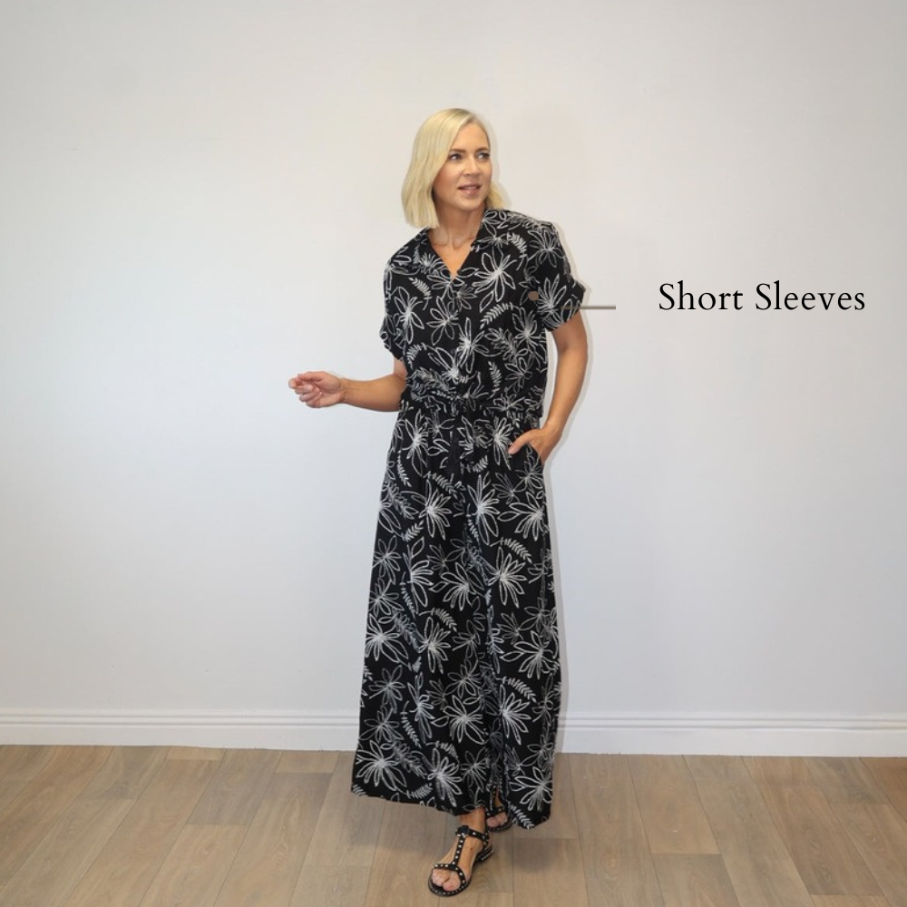 Flora Tie-Front Co-ord (Black Floral) - Short Sleeves