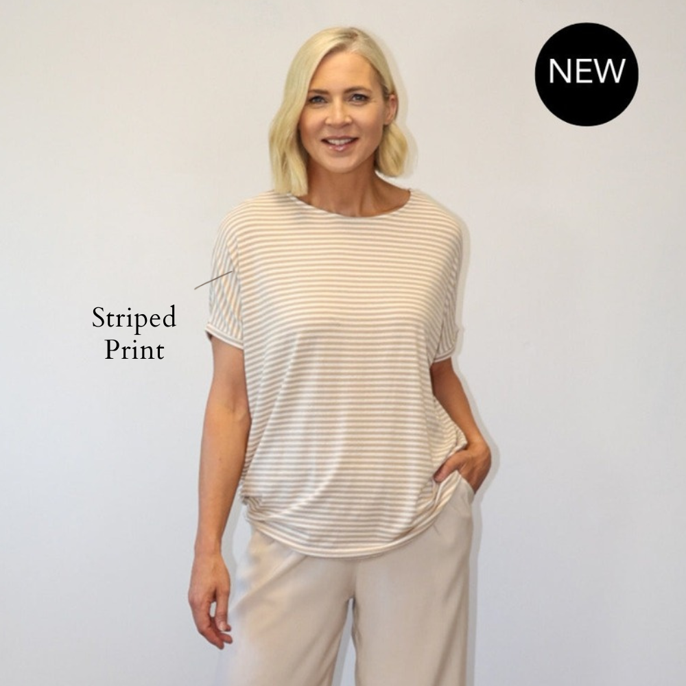 Sienna Top (Oatmeal Stripe) - Striped Print