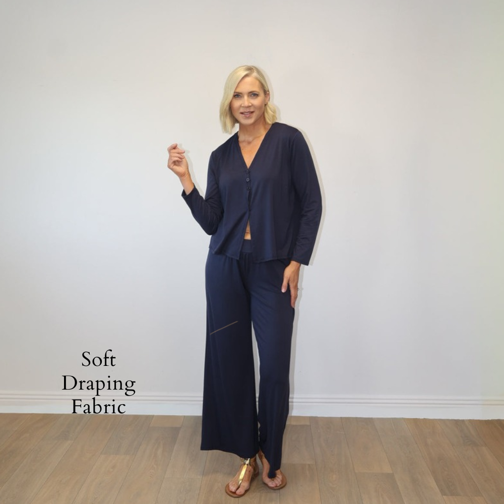 Elena Trousers (Navy) - Soft Draping Fabric