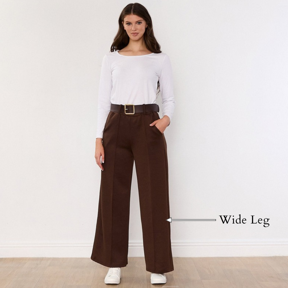 Ellana Trousers (Brown) - Wide Leg