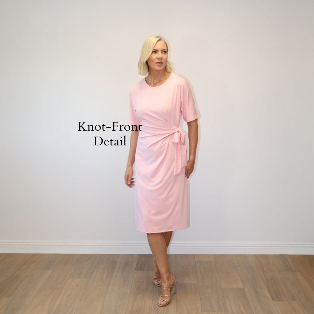Rosa Knot Front Midi Dress Blush Pink - Knot-Front Detail