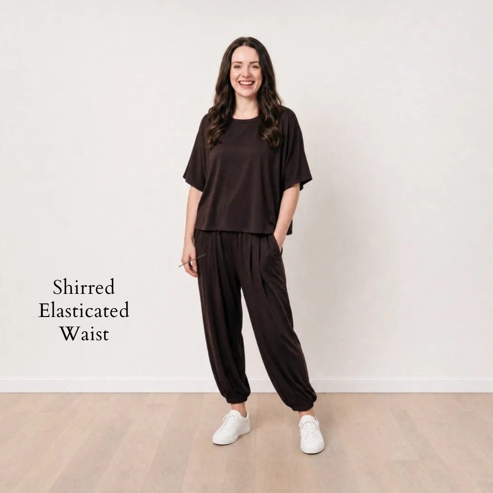 Orla Co-ord Chocolate Brown - Shirred Elasticated Waist