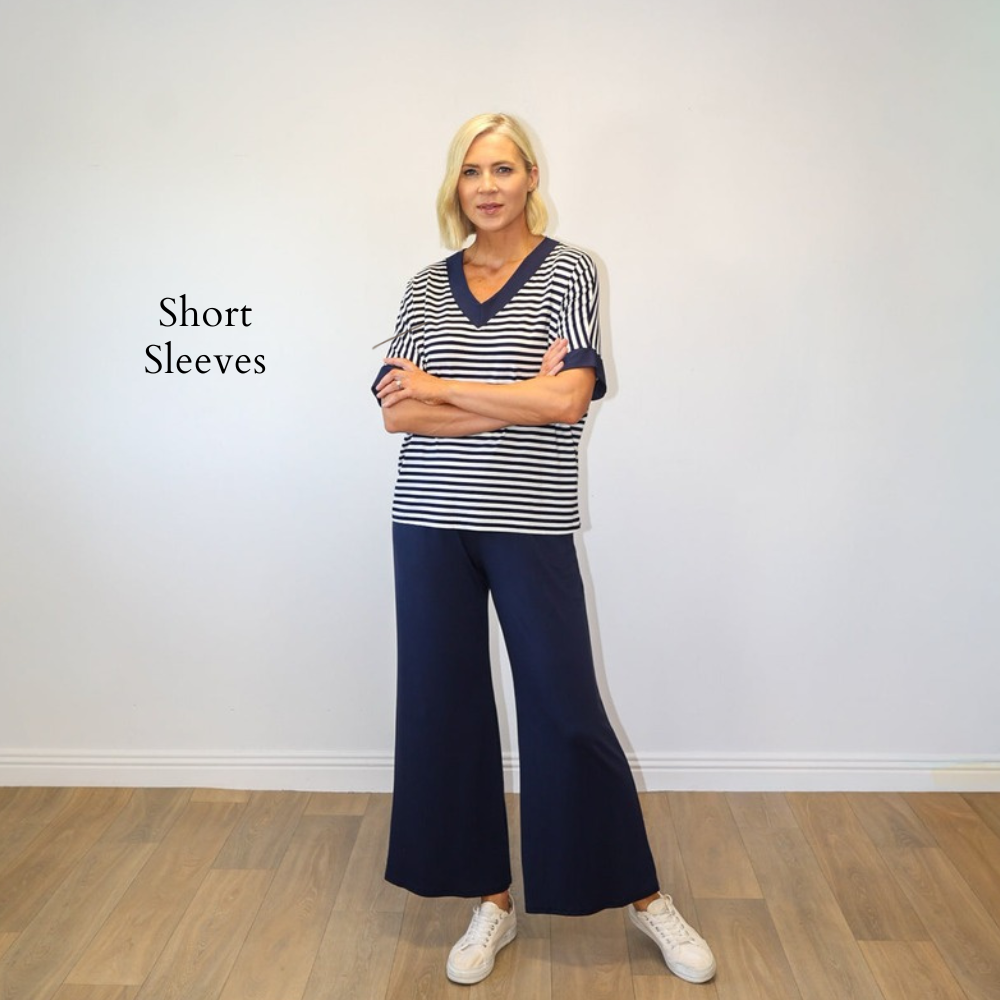 Zara Co-ord (Navy Stripe) - Short Sleeves