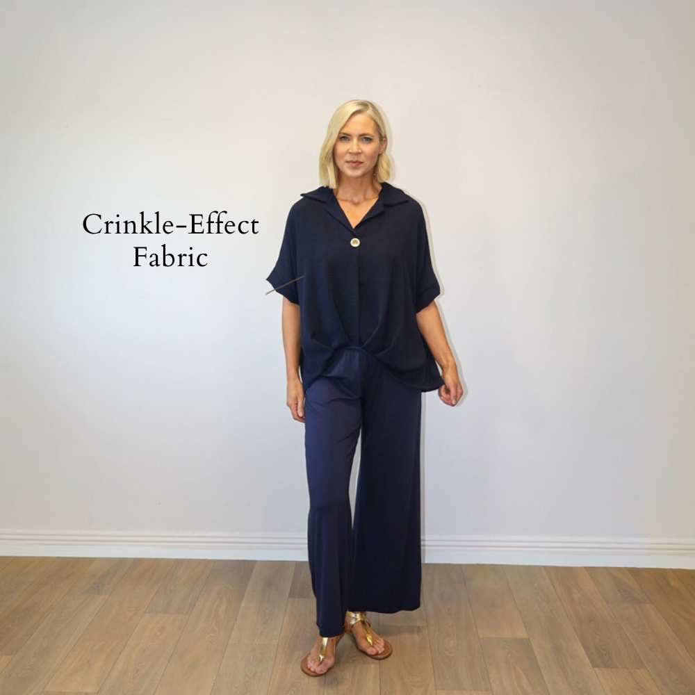 Harper Navy - Crinkle-Effect Fabric