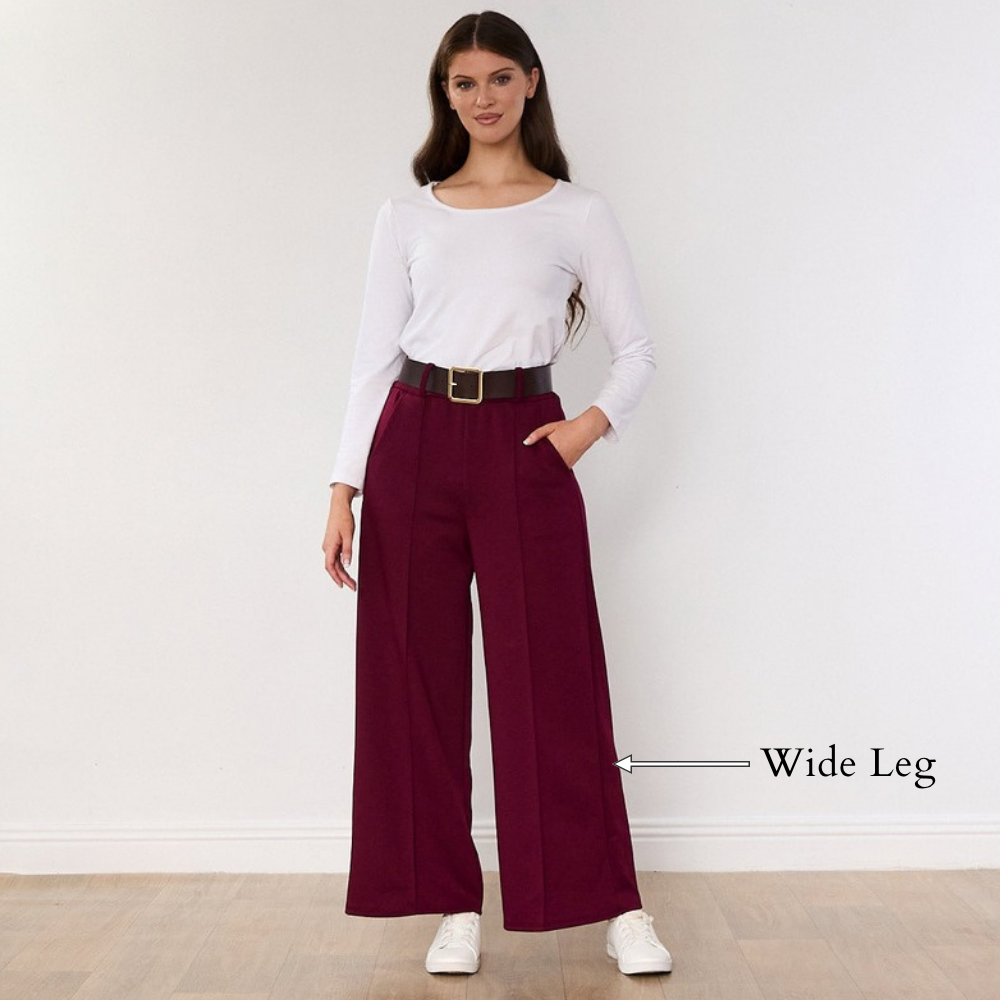 Ellana Trousers (Wine) - Wide Leg