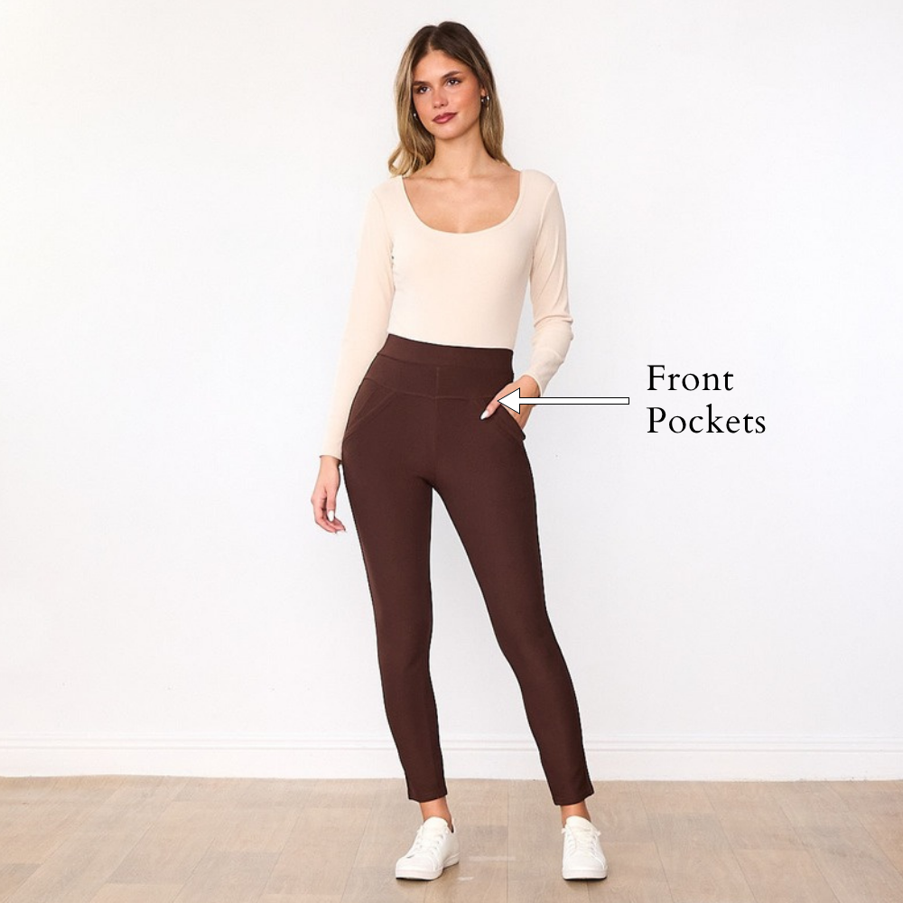 Elsa Leggings (Brown) - Front Pockets