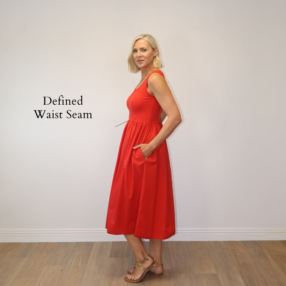 Amara Ribbed Dress Red - Defined Waist Seam