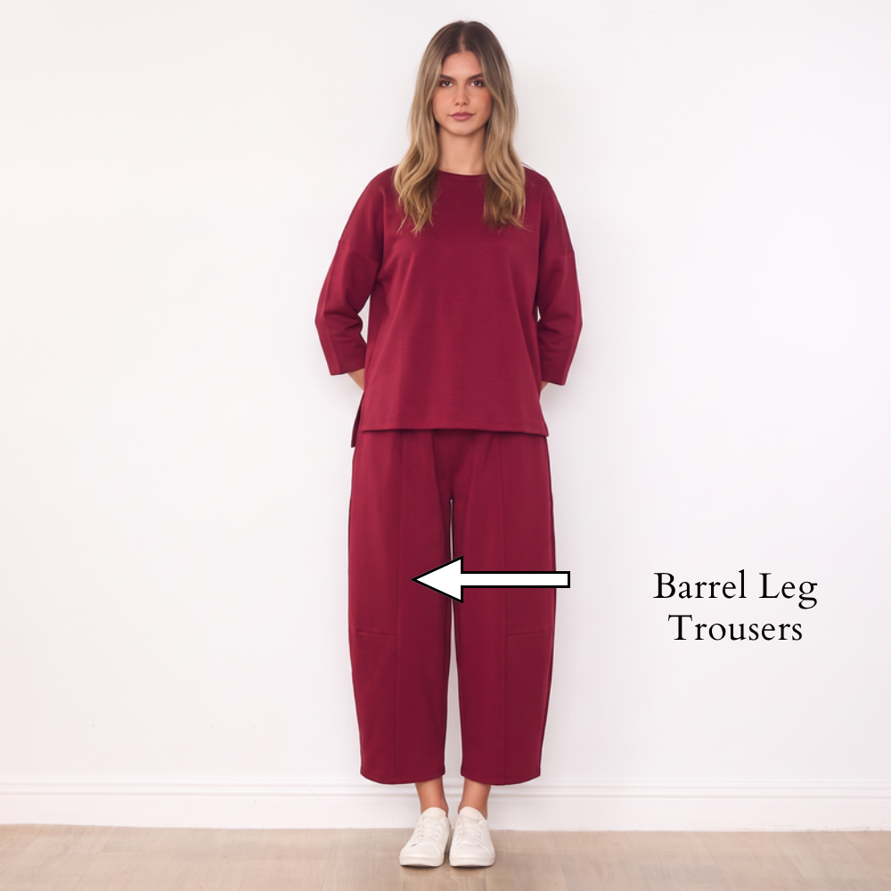 Zoe Co-ord (Burgundy) - Barrel Leg Trousers
