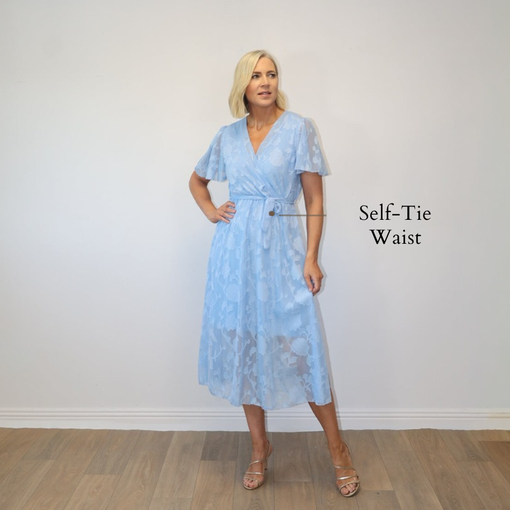 Rosie Floral Wrap Dress Blue - Self-Tie Waist