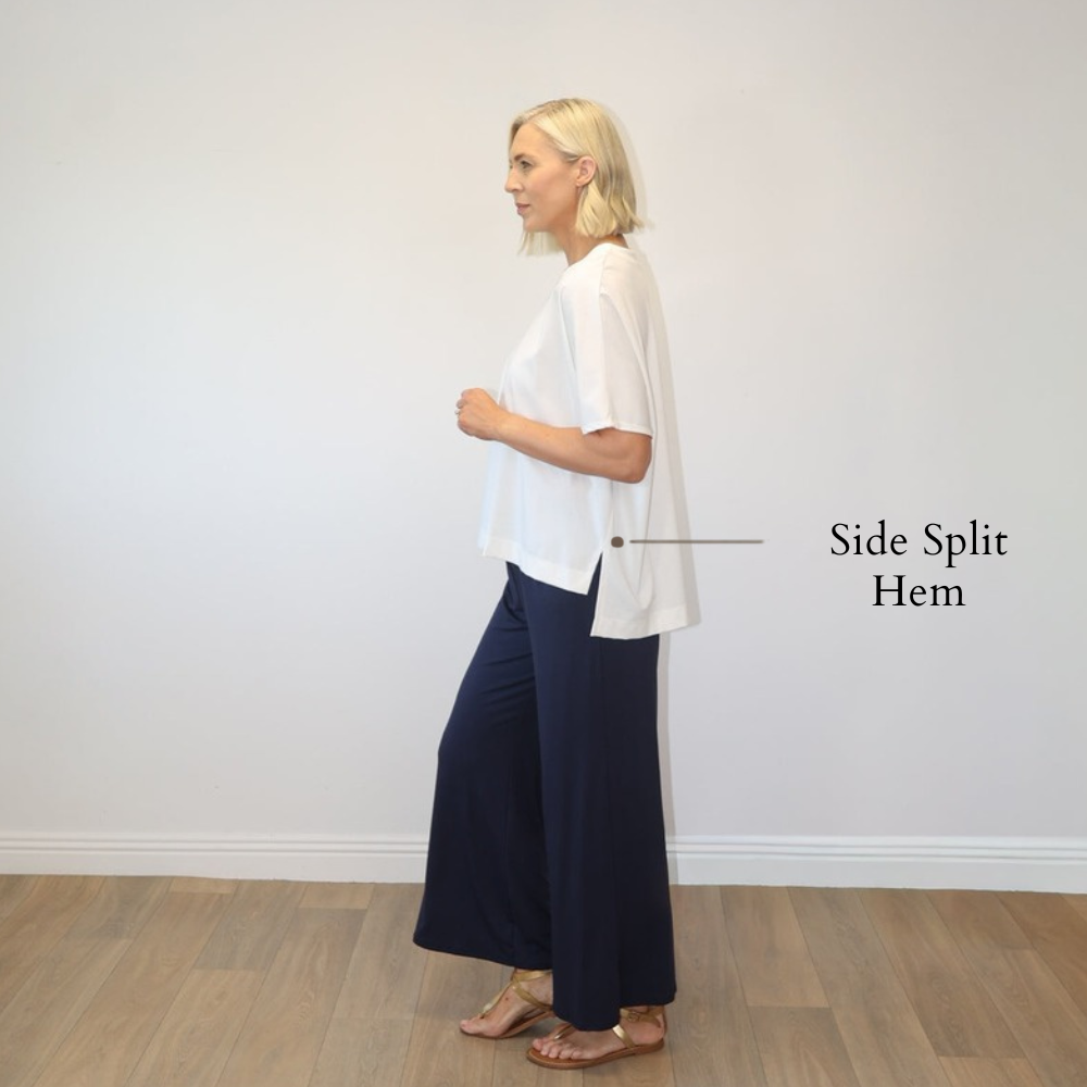 Camille Batwing Top (White) - Side Split Hem