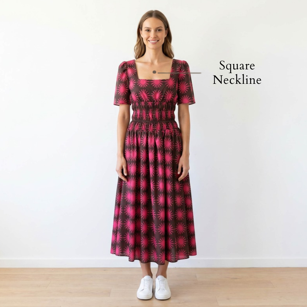 Iris Dress Pink Sun - Square Neckline