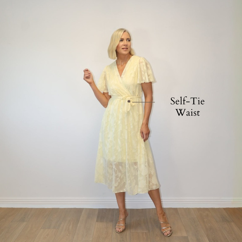 Rosie Floral Wrap Dress Lemon - Self-Tie Waist