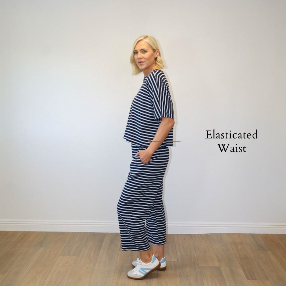 Yolanda Co-Ord (Navy/Blue Stripe) - Elasticated Waist