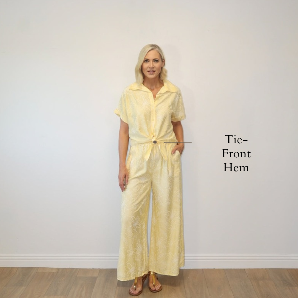 Flora Top (Yellow Floral) - Tie-Front Hem