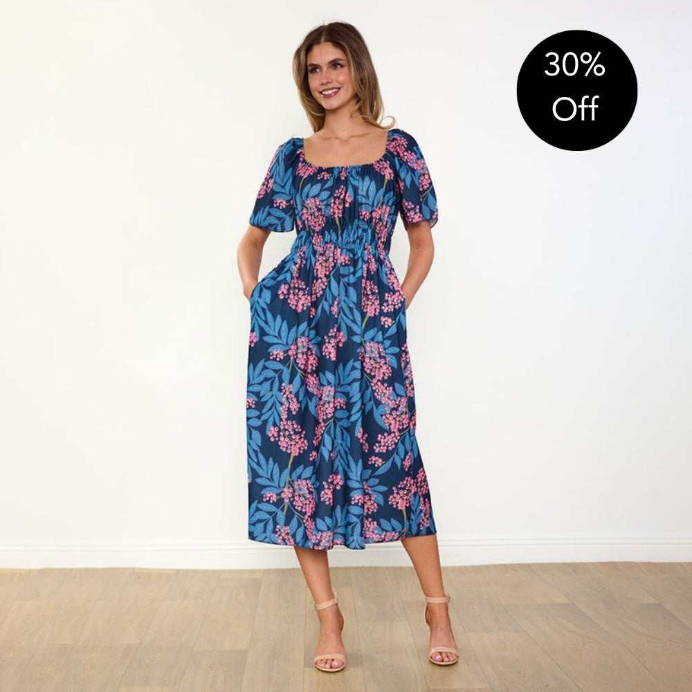 Ciara Dress (Navy Berry) - 30% Off