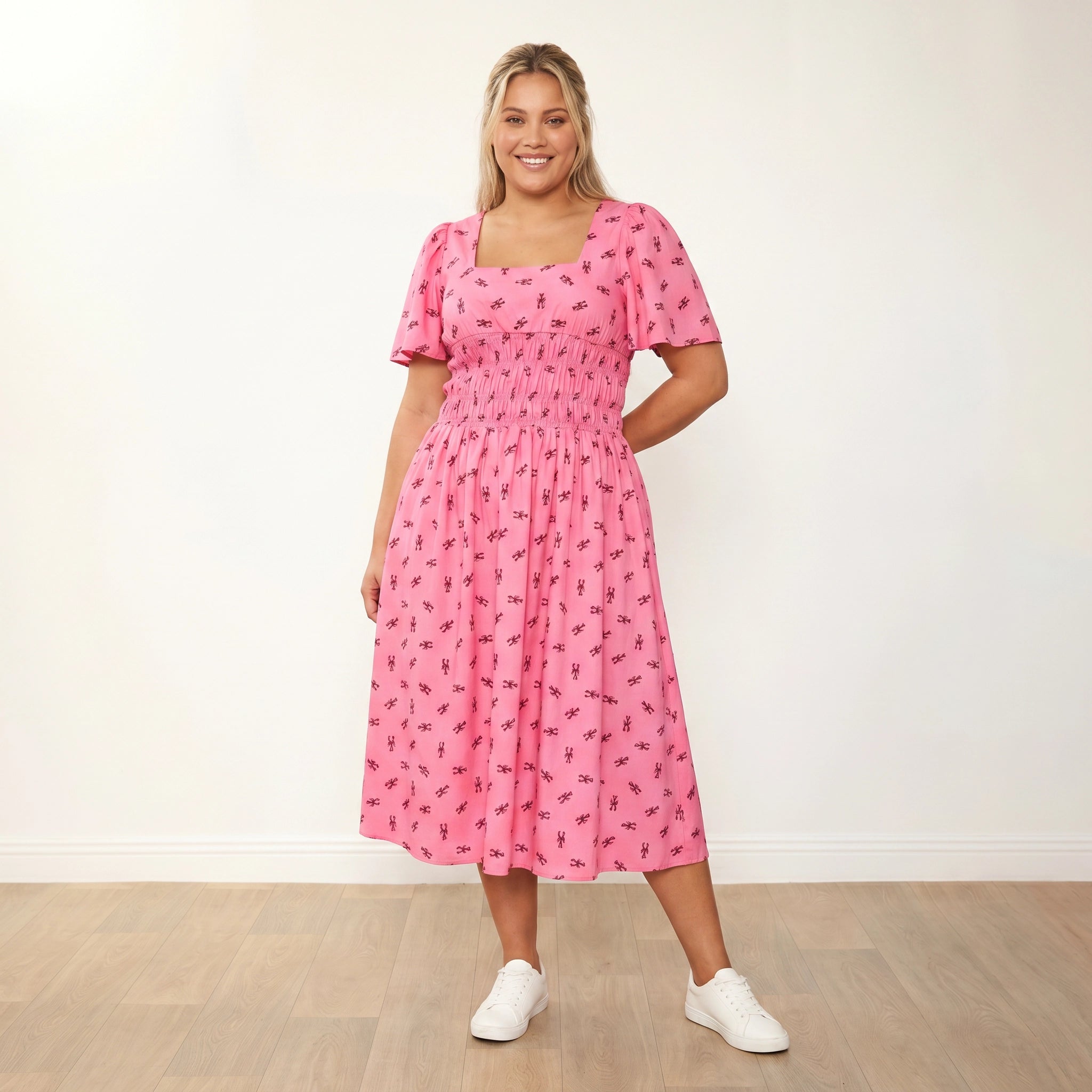 Iris Dress in pink lobster print – women's dress – view 6