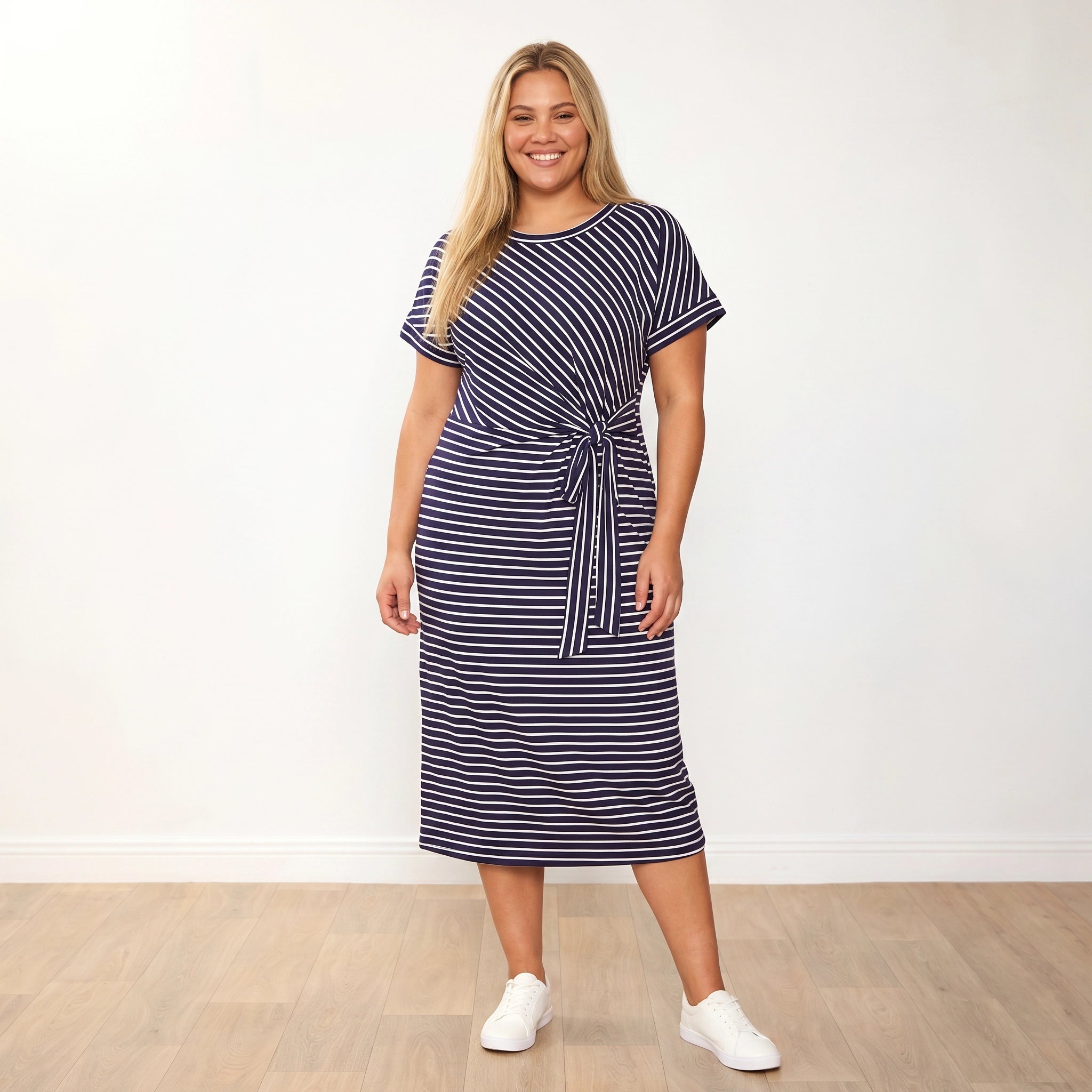 Muriel Dress Navy Stripe - Plus Size Front Smile
