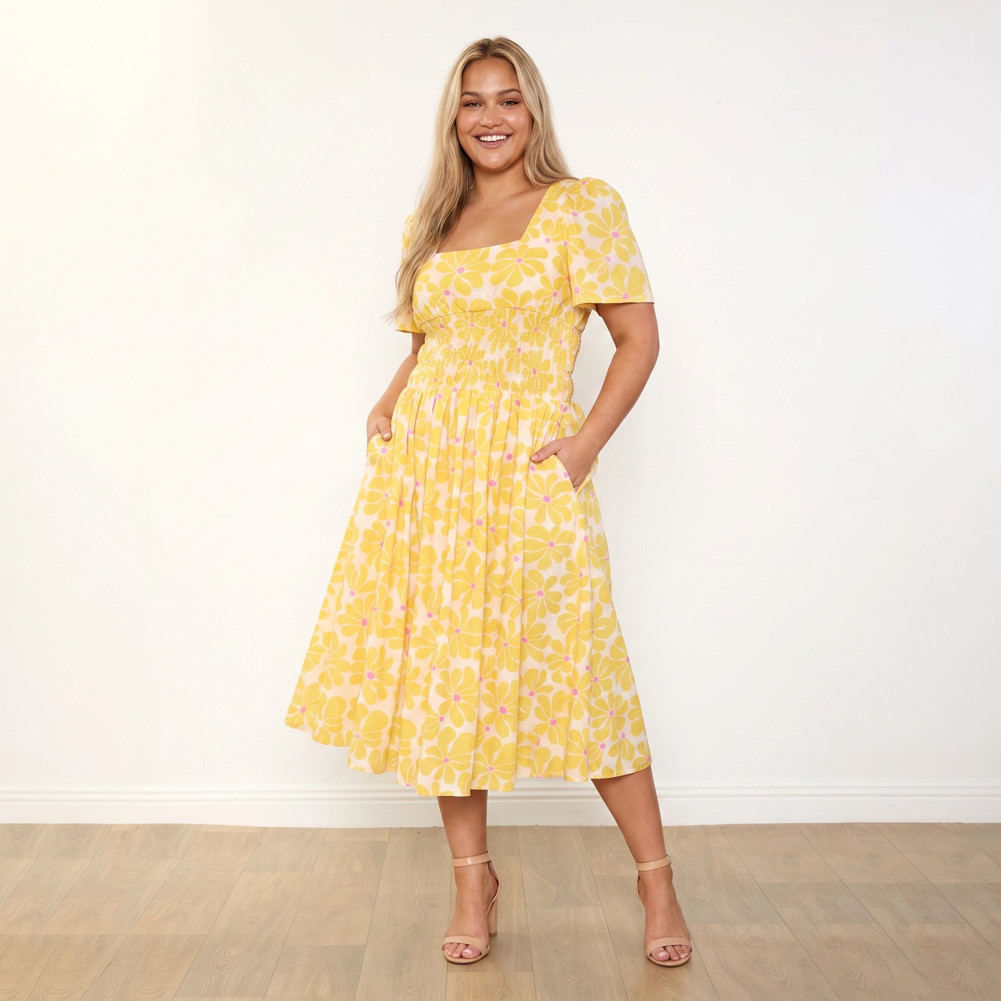 Iris Dress in yellow daisy print – women's dress – view 8