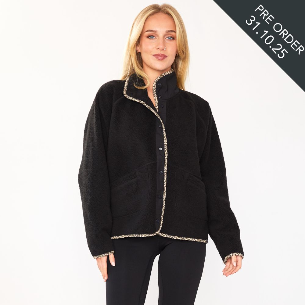 Molly Fleece Jacket (Black/Leopard Trim)
